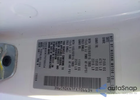 2015 Nissan Nv200 Sv from USA, damaged, VIN 3N6CM0KN7FK706634